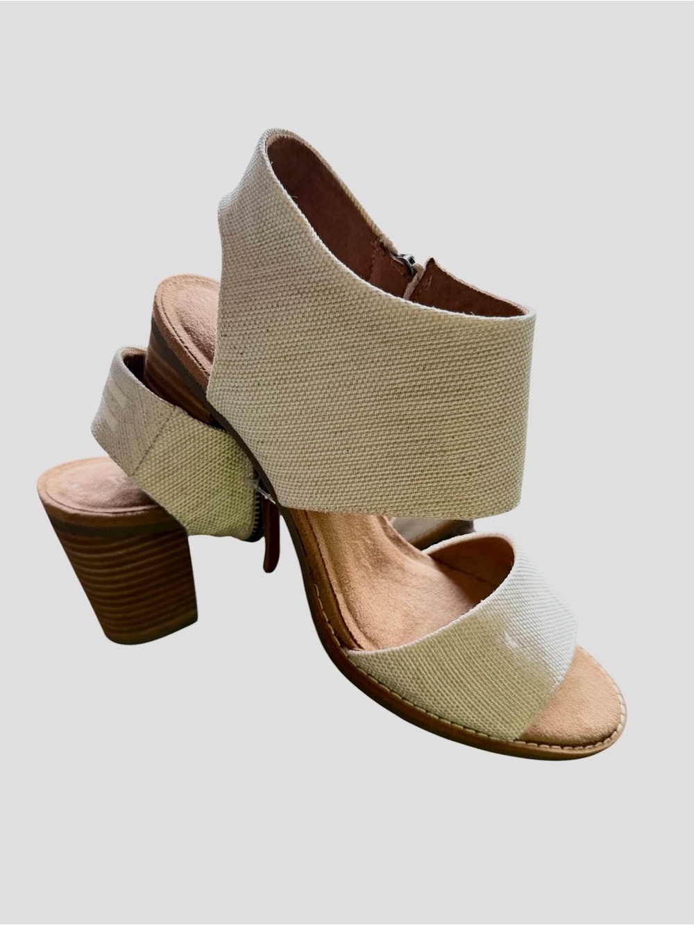 TOMS Majorca Sandal Cream Linen Block Heel Sandals size 8.5 NWT - Picture 10 of 12